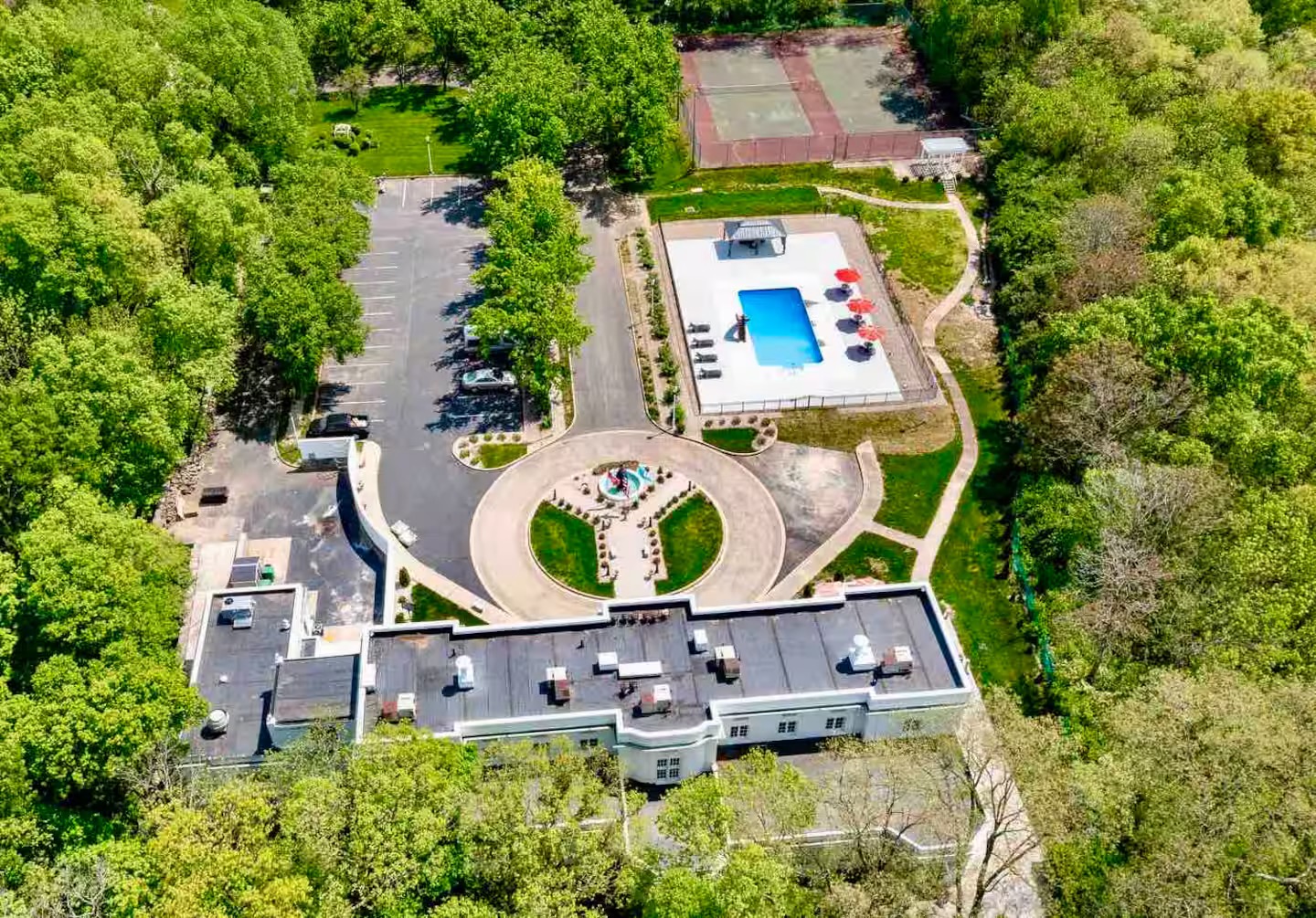 Aerial view of the estate grounds
